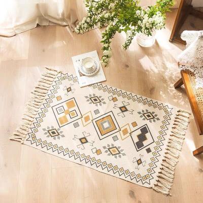 China Bohemia Retro Vintage Anti Slip Canvas Cotton Front Door Mat Cover Washable Classic Ethnic Rug for sale