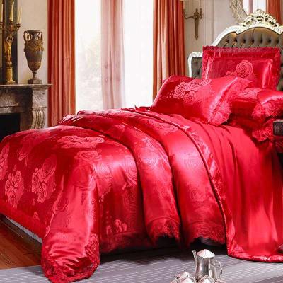 China Fashion Jacquard Polyester Cotton Bedding Set Colorful Satin Viable Luxury Wedding Bedding for sale