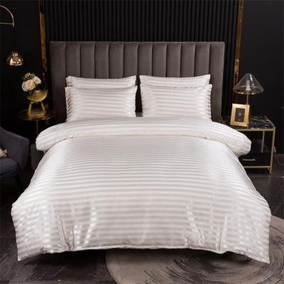 China Wholesale Folded Jacquard Bedding Sets Hot Sale Hotel Classic Luxury Stripe Home Imitate Silk Satin Bedding Set for sale