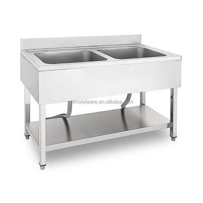 China industrial kitchen double sink freestanding table/kitchen restaurant kitchen/canteen restaurant with sink bottom commercial worktable shelf wholesale price for sale