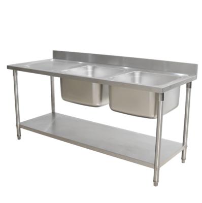 China Industrial Commercial Kitchen/Restaurant/Canteen Price Stainless Steel Kitchen Work Bench With Double Wash Sink Table For Australia Restaurant for sale