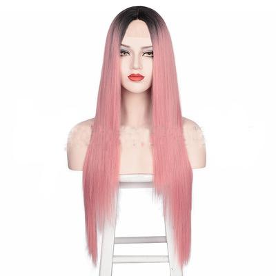 China Can't Be Dyed Hot Popular 28 Inches Long Straight Synthetic Hair Wigs Black Blue Pink Color for sale