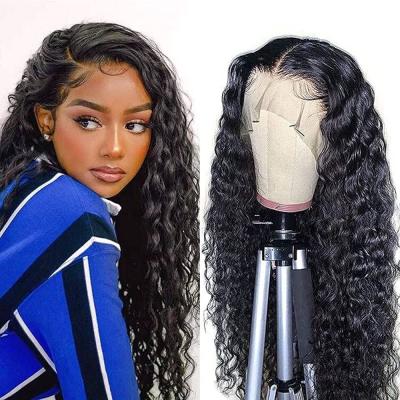 China Can Be Wholesale Raw Glueless Lace Front Natural Color Pre Plucked Water Wave Remy 360 Lace Frontal Curly Closure Hair Wigs for sale