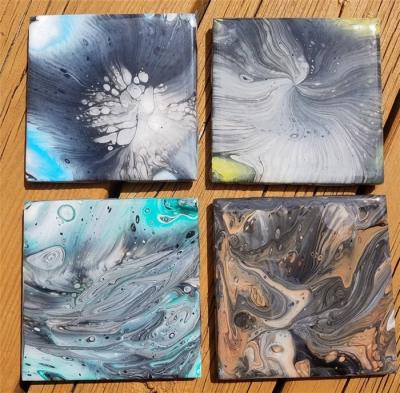 China Viable Black And White Acrylic Pour Coasters Lounge Art Fluid Artwork Lucite Pads for sale