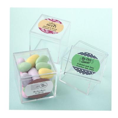 China Freshness Preservation Injection Custom Square Acrylic Packing Box 80mm Candy Box Favor Gift Box for sale