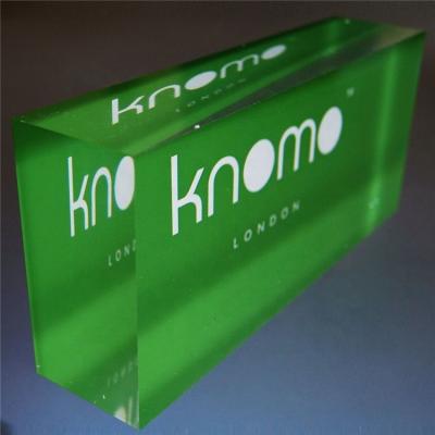 China Eco-friendly& anti-cracking translucent green acrylic block for band promotion rectangle lucite ink printed logo desktop display block for sale