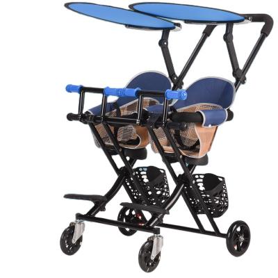 China Portable Cheap Magic Push Bike Baby Stroller Twins Two Seat Baby Stroller Easy Folding Warm Item Cart for sale