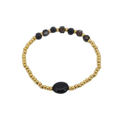 China Trendy Fashion 316 Stainless Steel Bracelet with 3mm Beads and Black Stone Bracelet for Women Jewelry for sale