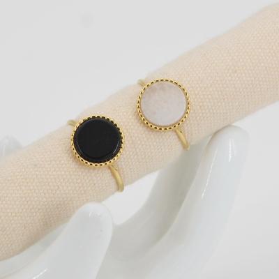 China TRENDY Trendy Open Adjustable Round Shaped Stone Ring With Black And White Natural Stone For Women Jewelry for sale