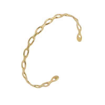 China TRENDY Simple Stainless Steel Women's 14k Gold Plated Link Chain Cuff Open Adjustable Bracelet For Women Jewelry for sale