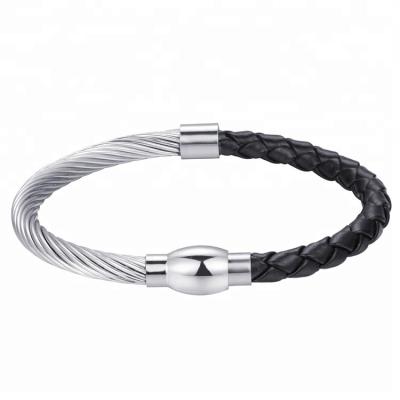 China Fashionable China Factory Bangle OEM Stainless Steel Wire Bracelet with PU Leather Bracelet for Girl, 2018 New Design Jewelry for sale