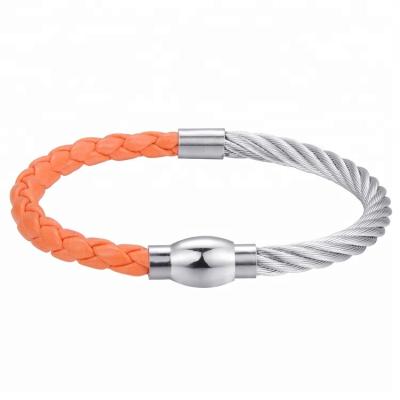 China CLASSIC Luxury Magnet Clasp Stainless Steel Wire Leather Bracelet for sale