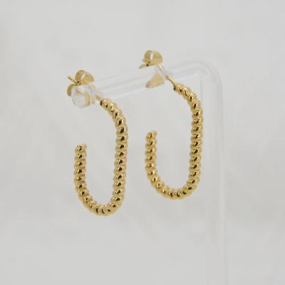 China TRENDY Trendy 14k Gold Plated Stainless Steel Jewelry Rectangular Twisted Circle Earrings for sale