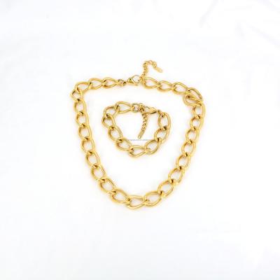 China Good Big CLASSIC High Quality Polished Link Chain Necklace Bracelets For Unisex Chains Jewelry Sets 18K Gold Plated Bracelet Necklace for sale