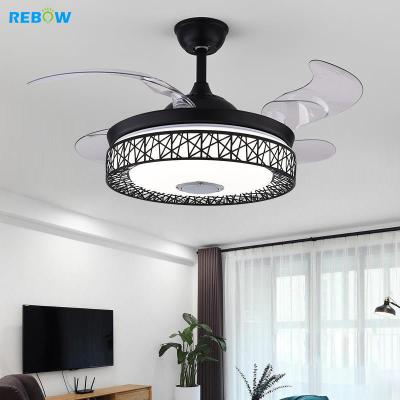 China 4 Blade Modern Modern Remote Control Invisible Retractable Ceiling Fans With Light For Kitchen Living Room for sale