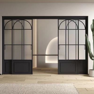 China Evereco 2023 Hot Sale Waterproof High Quality Aluminum Alloy Double Doors Black Glazed Balcony Doors Arched Doors for sale