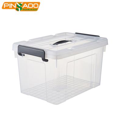 China Sustainable Home Clear Plastic Bins 20L Storage Box With Handle On The Lid for sale