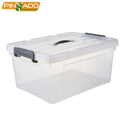 China 33L Stackable Clear Plastic Storage Box Stored With Handle On The Lid for sale