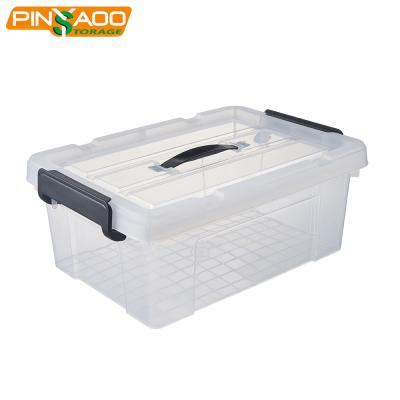 China Sustainable 12L Plastic Containers Stackable Storage Box With Handle On The Lid for sale