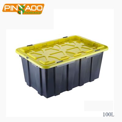 China Heavy Duty Black 100L Yellow Multi Purpose Plastic Tote Outdoor Storage Box Sustainable for sale