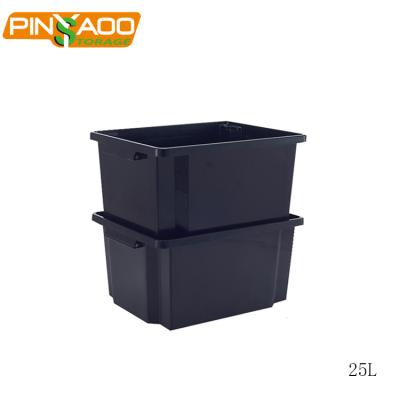 China Sustainable New Design Black Household Products Plastic Storage Boxes Crate 25L for sale