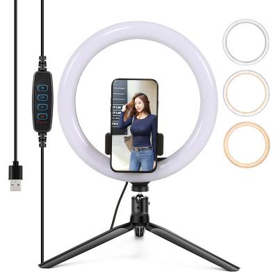 China Photo/Video/Vlog/Interview/Makeup 10 Inch Fill Light Desktop Selfie Beauty Makeup Tripod Stand Portable Circle Led Ring Light for sale