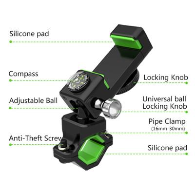 China Adjustable Anti-theft With Compass And Lamp Handle Bar Mount Phone Holder For E-scooter Motorcycle Mountain Bike for sale