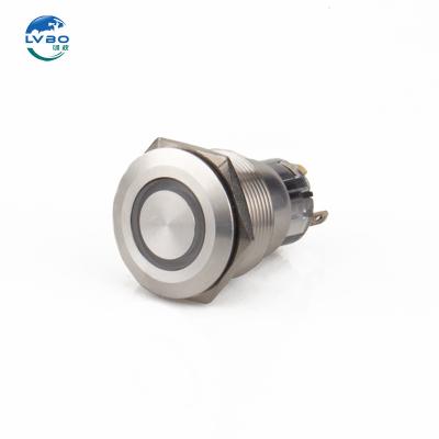 China LVBO 22MM stainless steel metal button switch with light self-locking point action waterproof round switch LB22A-P22Z/EG24V/S for sale