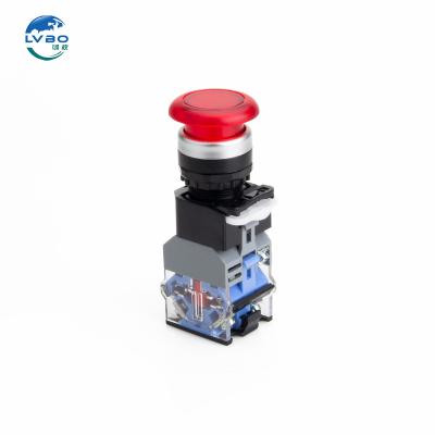 China Plastic+Metal LVBO LA38 22mm Panel Mounting Push Button Switch  Green Red Mushroom Button with light Momentory/latching for sale