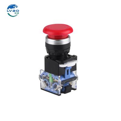 China Plastic+Metal LVBO low price green mushroom  push buttons LA38-11M emergency stop latching push button switch for sale