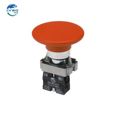 China Silver alloy LVBO Button switch XB2 1NO  self-locking key knob switch mushroom self resetting power supply starts 30mm for sale