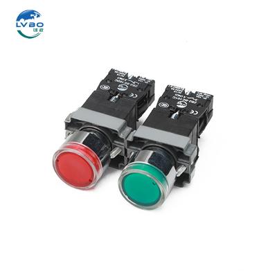 China Silver alloy LVBO XB2 series 22mm latching push button switch Plastic material red green yellow blue white with LED light for sale