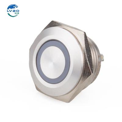 China LVBO 2023 New Design 12/16/22mm self resetting ultra short metal light touch button stainless steel waterproof switch with LED Flat Round for sale