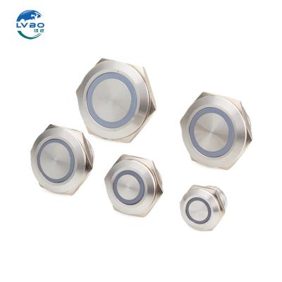 China LVBO 12/16/19/22/25mm metal button light touch switch ultra short with light ultra thin jog metal button momentary Flat Round for sale