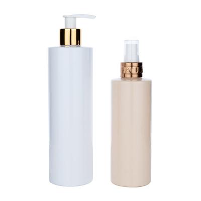 China 250ml 400ml white/orange cylindrical smooth with white pump for shampoo lotion bottle for sale