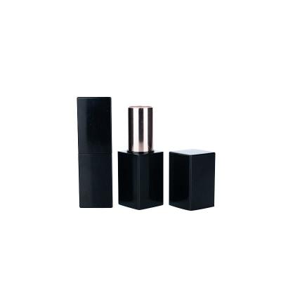 China 3.5g AL Black Rectangle Smooth Bottle With Black Cap For Empty Lipstick Tube for sale