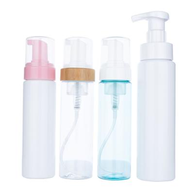 China 200/350ml Plastic White/Transparent/Blue Cylindrical Smooth Bottle With Pink/White Pump For Foam Pump Bottle for sale