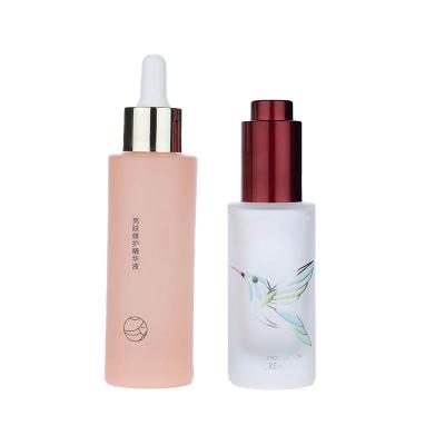 China 50ml White/Pink Cylindrical Frosted Glass Bottle With Silver/Red Dropper For Empty Dropper Bottle for sale