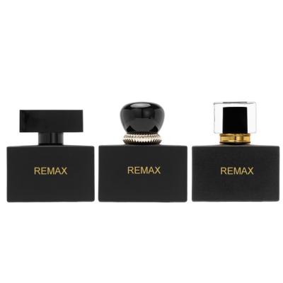 China 50ml Black Glass Smooth rectangle bottle with black Lid for Cosmetic Glass Bottles for sale