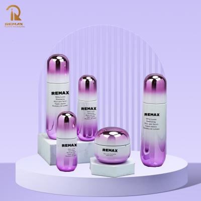 Chine 50 g 30 ml 50 ml 100 ml 120 ml électroplaté Gradient blanc à violet en verre en forme de U Ensemble de bouteilles Cosmétique Emballage à vendre