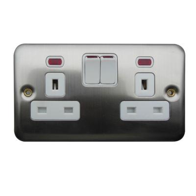 China 13A 2 Gang Stainless Steel Residential / General Purpose Electric Switch And Socket for sale