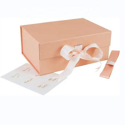 China Custom Recycled Materials Logo Luxury Rose Gold Folding Cardboard Gift Box With Ribbon For Wedding Proposal Birthday Magnetic Closure Packaging for sale