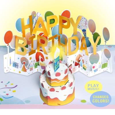 China Europe Musical Birthday Card Blowable LED Light 3D Automatic Candle Cards Colorful Changing Lights Greeting Cards For Women Men for sale