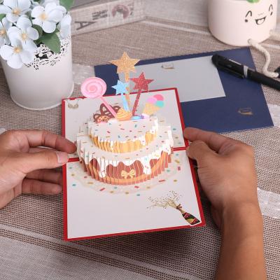 China Musical Birthday Greeting Card 3D Pop Up Gift Card With Led Music for sale