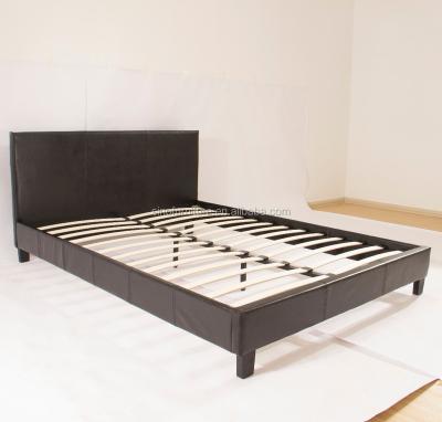 China Modern Soft Bed PU Leather Bed With Wooden Frame Legs High Bed Headboard For Home Bedroom Double Size Bed for sale