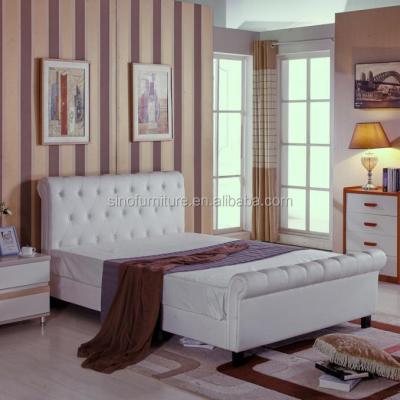 China Bedroom Furniture Comfortable Popular Faux Wood Frame Simple Design Leather Bed for sale