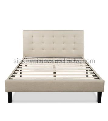 China Latest Style Home Furniture Single Double Soft Bed Designs Fabric Bed Frame With Wood Slats for sale