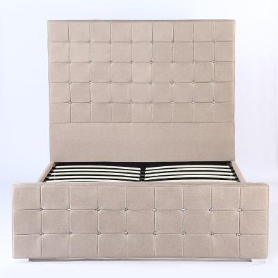 China Latest Modern Double Soft Bed Queen Fabric Bed Frame With Diamond High Headboard for sale