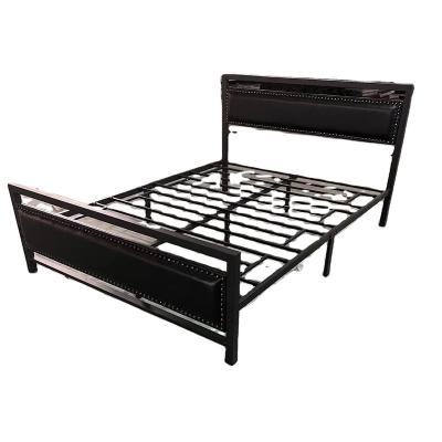 China The ornate metal bed seen with soft headboard nail element decoration for sale