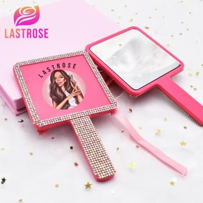 China Easy Makeup Mirrors Custom Logo Handle Mirror Square Handle Mirror Private Label for sale